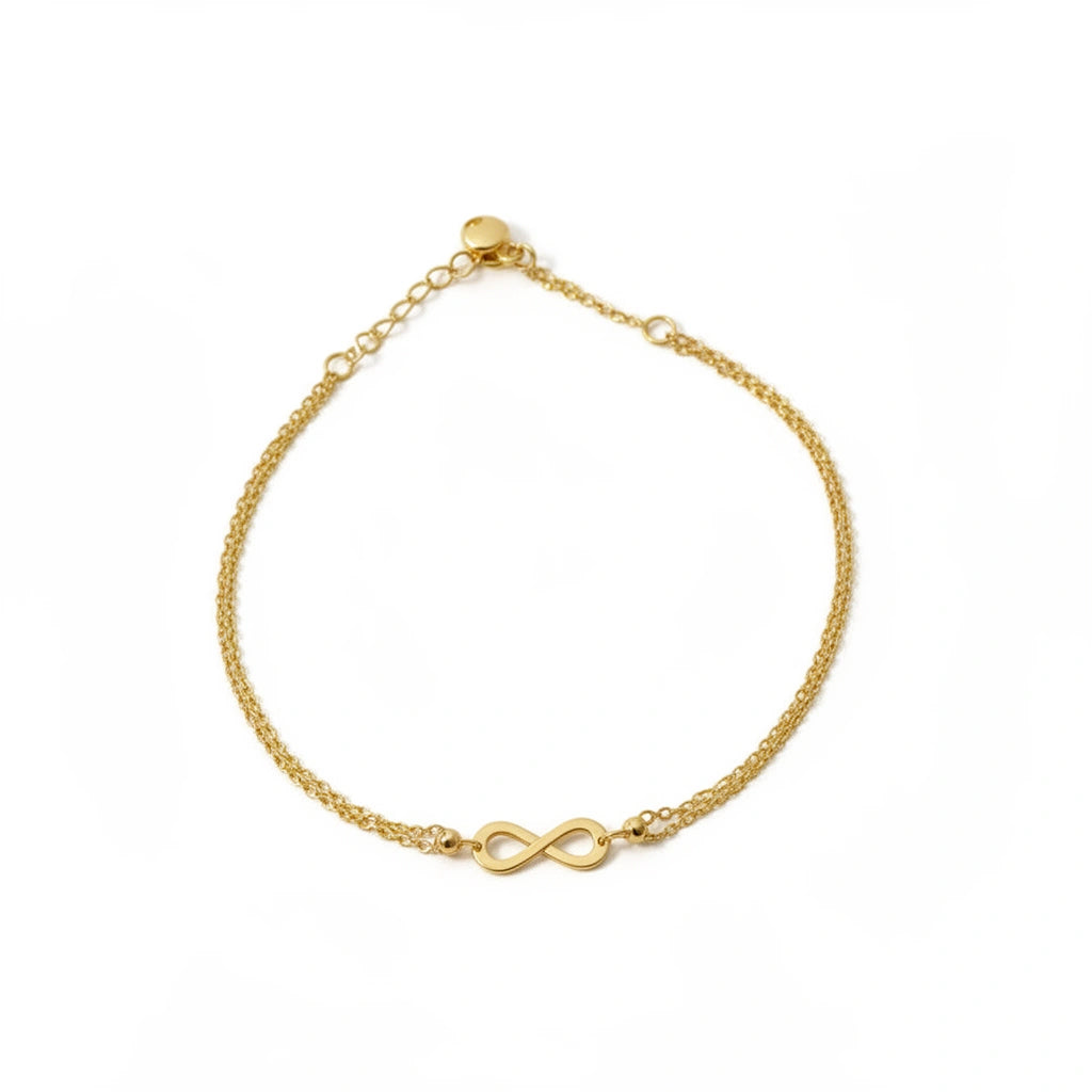 Pulsera delgada doble de oro 14k con infinito delgada