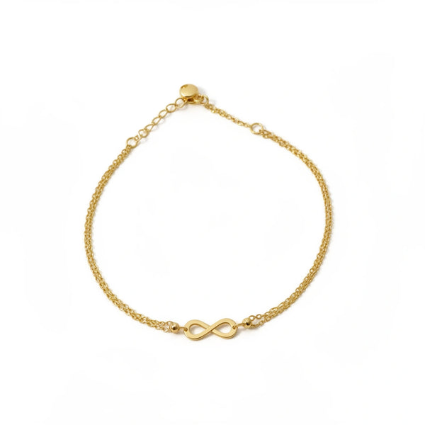 Pulsera delgada doble de oro 14k con infinito delgada