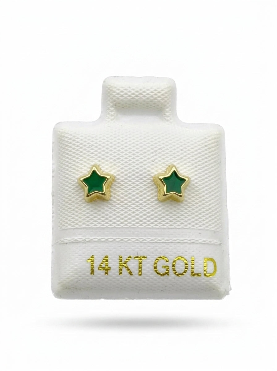 Broquel de oro 14k diseño de estrella verde Mod LM5253 (de bolitas)