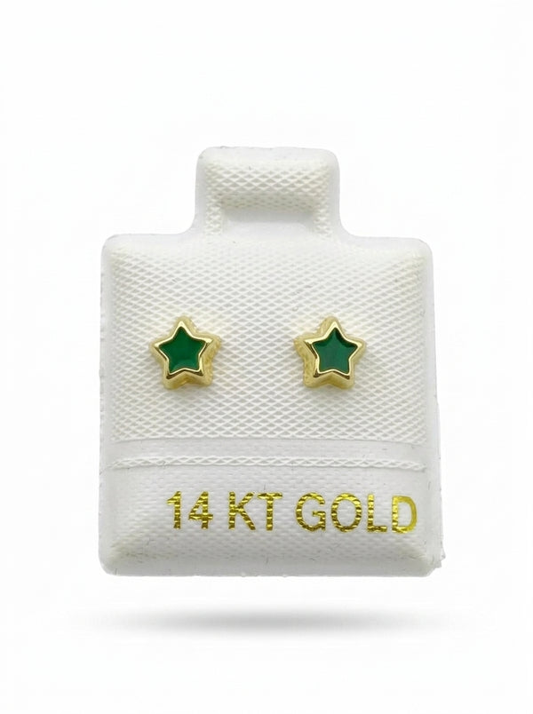 Broquel de oro 14k diseño de estrella verde Mod LM5253 (de bolitas)