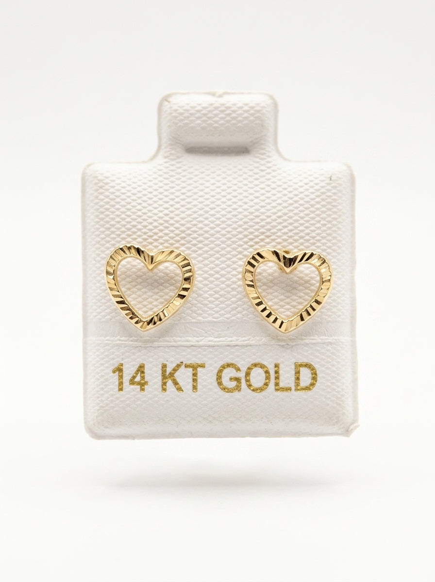 Broquel de oro 10k delgado silueta de corazón (de bolitas) Mod 5643
