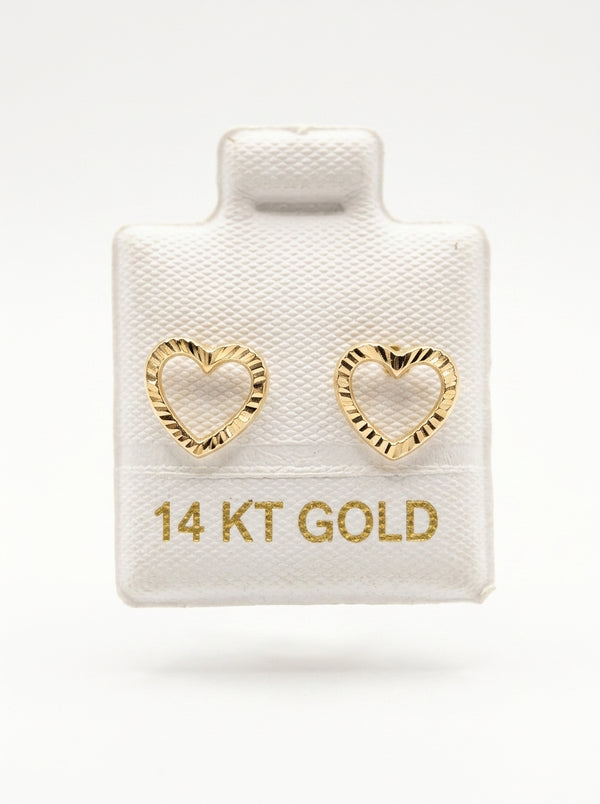 Broquel de oro 10k delgado silueta de corazón (de bolitas) Mod 5643