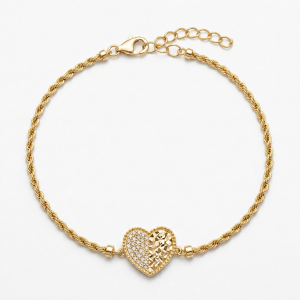 Pulsera de oro 10k diseño de corazón Mod 5657- 18 cm