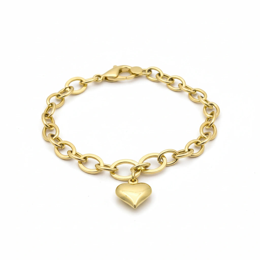 Pulsera de eslabón circular con corazón inflado de oro 14k Mod. 8140