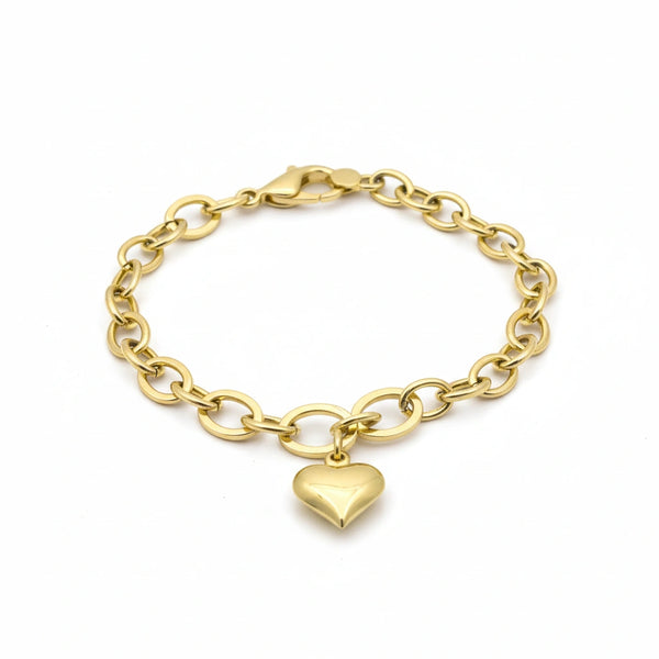 Pulsera de eslabón circular con corazón inflado de oro 14k Mod. 8140