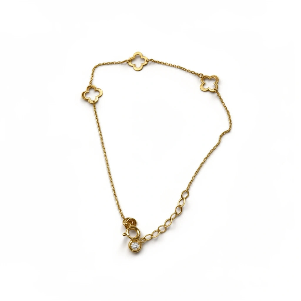 Pulsera siluetas de tréboles de oro 14k - 18 cm