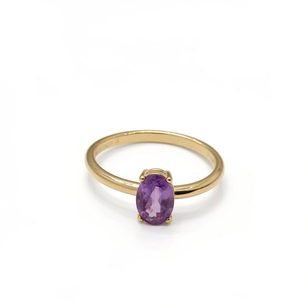 Anillo de oro 14k con circonia lila Mod. 2070