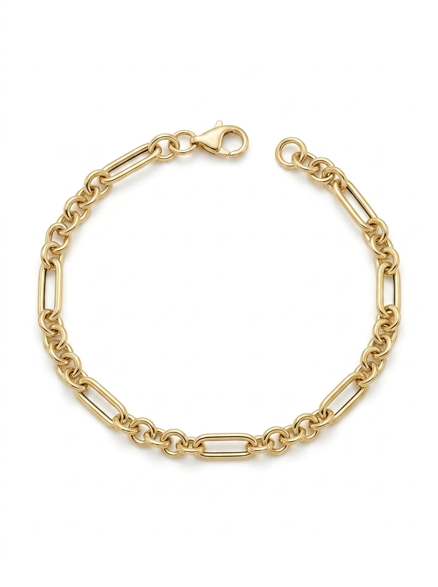 Pulsera de oro amarillo 14k tejido de eslabones mod 5510 18 cm