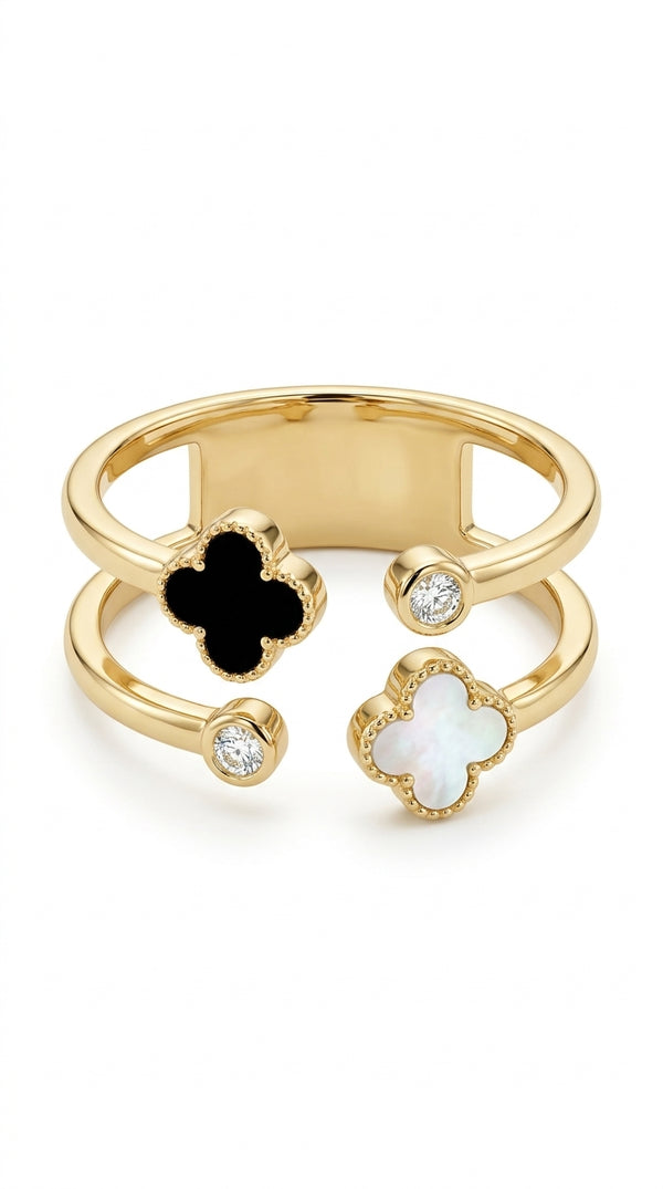 Anillo de oro 14k diseño de tréboles con piedras naturales y circonias Mod. LM5098