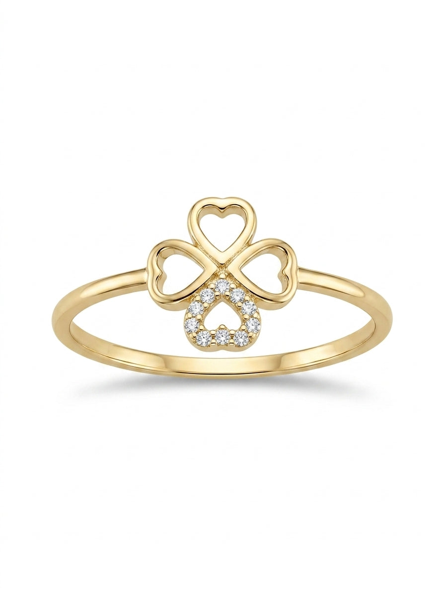 Anillo de oro 14k diseño trébol de corazones Mod LM5277