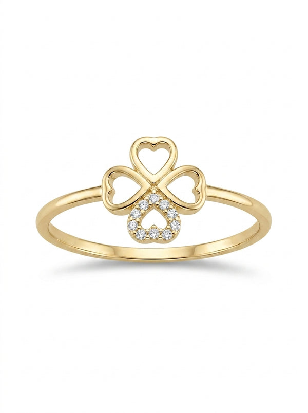 Anillo de oro 14k diseño trébol de corazones Mod LM5277