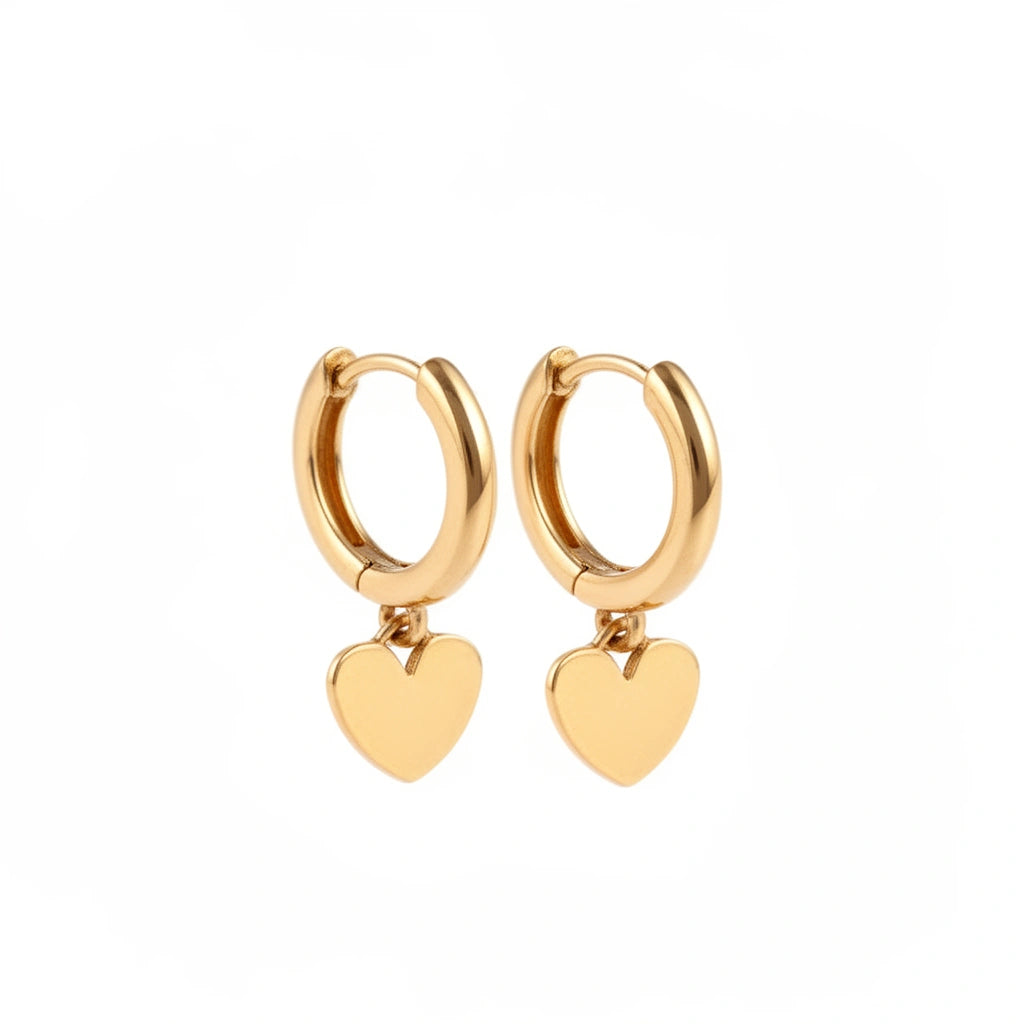 Aretes de oro 14k con colgante de corazón lisos