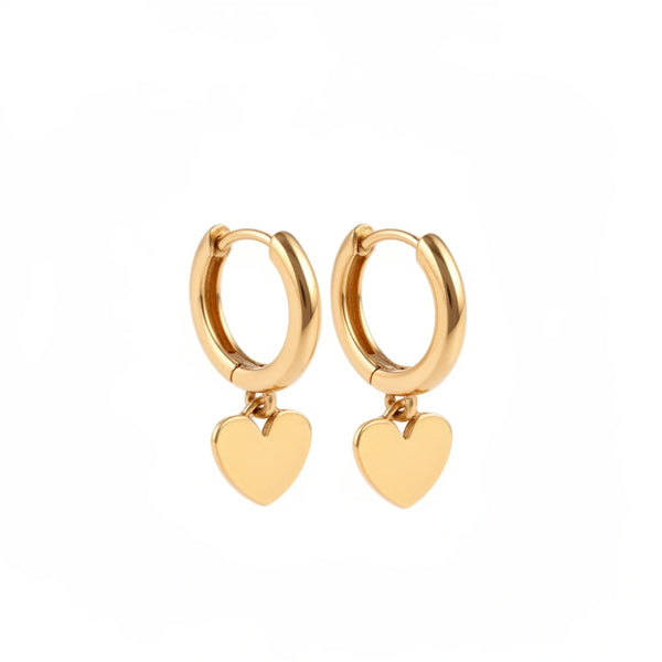 Aretes de oro 14k con colgante de corazón lisos