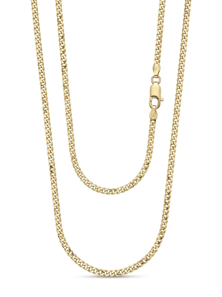 Cadena de oro 14k tejido cubano diamantada sólida mod 5824 - 2 mm