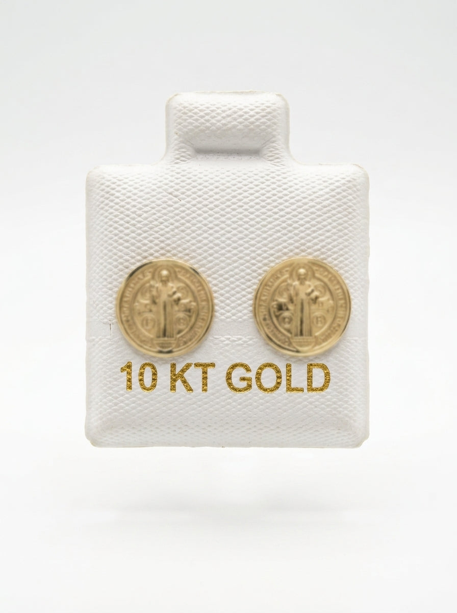 Broquel de oro 10k delgado de san Benito (de bolitas) Mod 5640