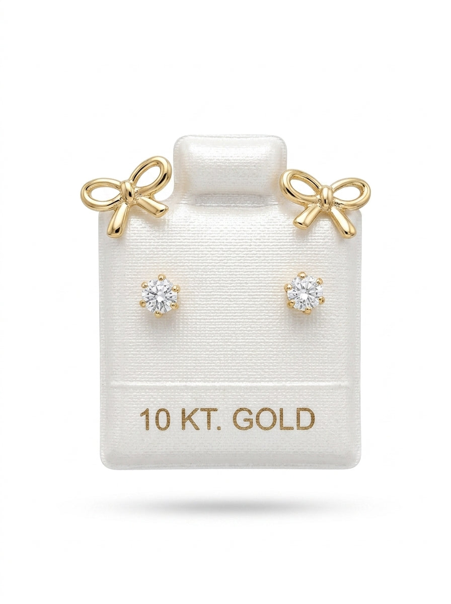 Broquel de oro 10k delgado diseño moño curvo coquete lustre (de bolitas) Mod 5670