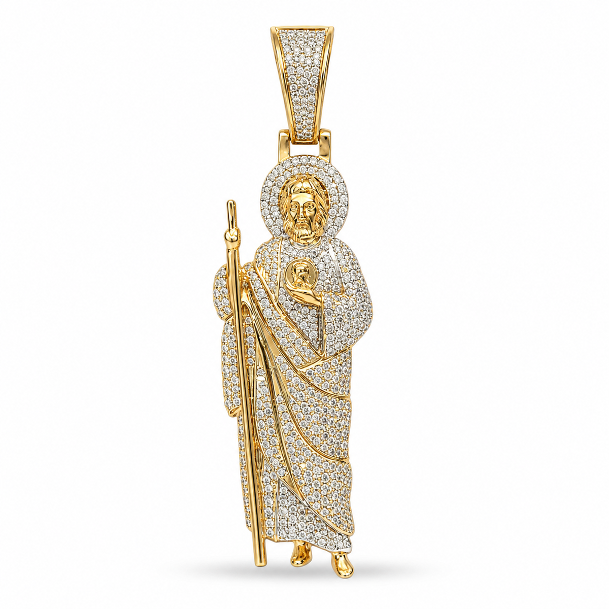 Dije de oro 10k diseño de san judas con Diamante Naturales Mod LM5363 - 5 cm