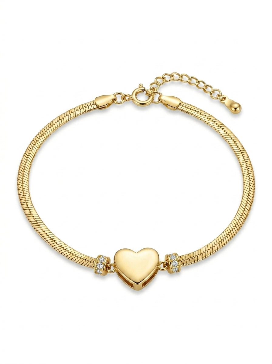 Pulsera de oro 14k diseño panza de víbora con corazón Mod LM5262 - 18 cm