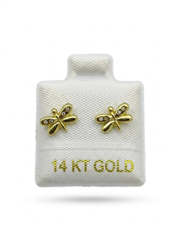 Broquel de oro 14k diseño de mariposas con circonias Mod LM5255 (de bolitas)