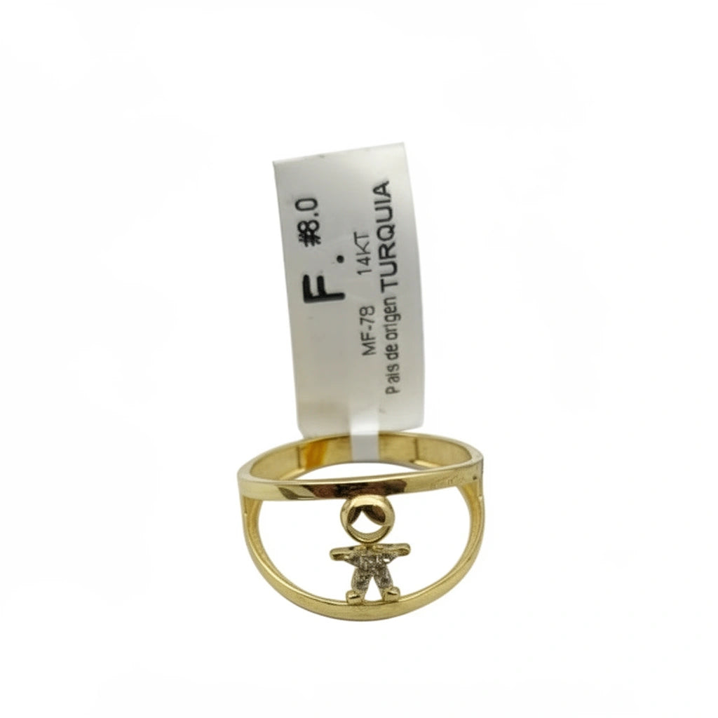 Anillo con figura de niño de oro 14k incrustaciones de circonias