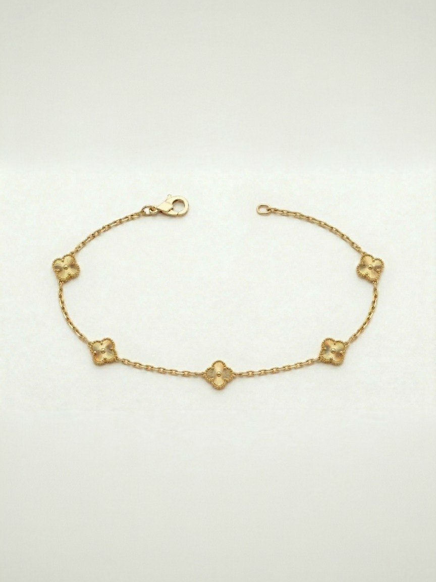 Pulsera de oro 14k de tréboles pequeños dorados de 18 cm x 8mm Mod. LM 5012