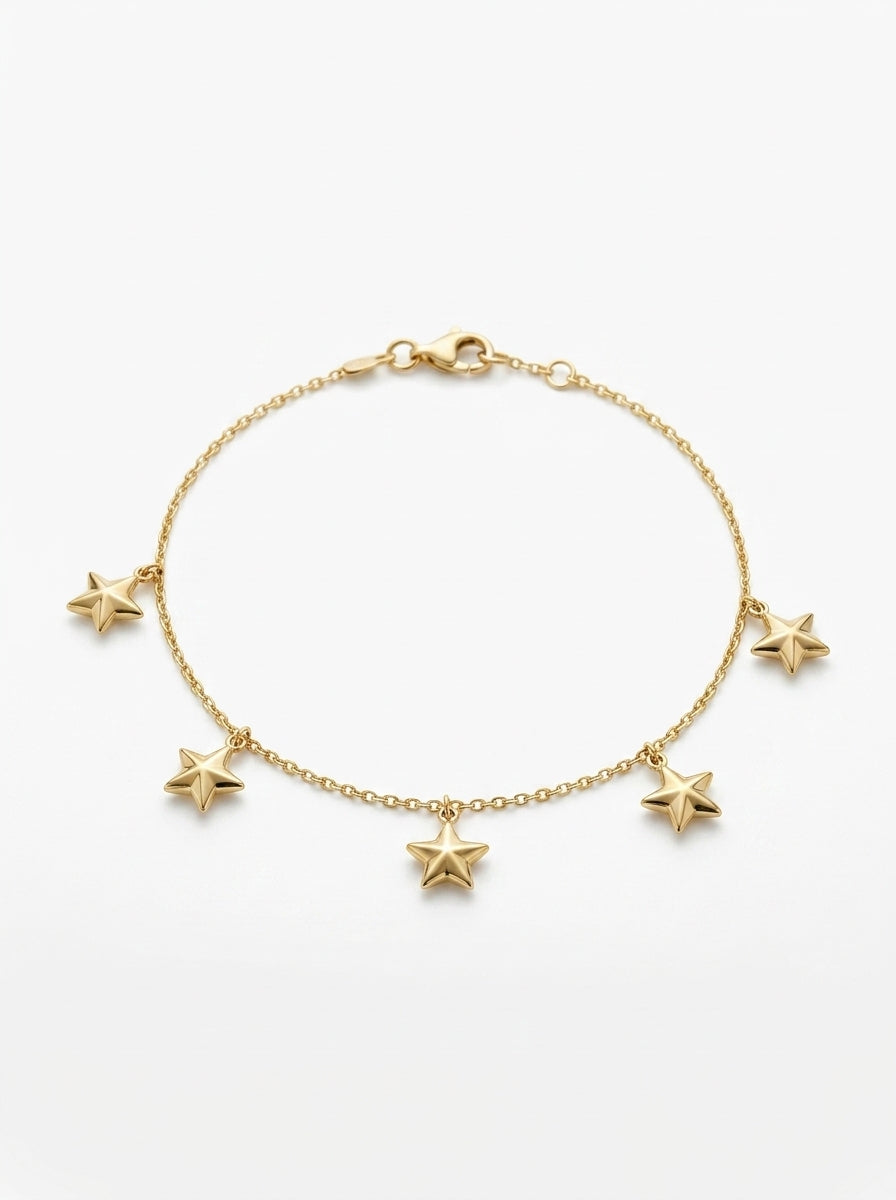 Pulsera de oro 14k diseño de estrellas Mod LM537 - 18 cm