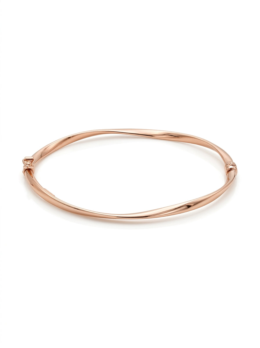 Brazalete de oro rosa 14k hueco diseño torcido Mod 5571 - 18 cm