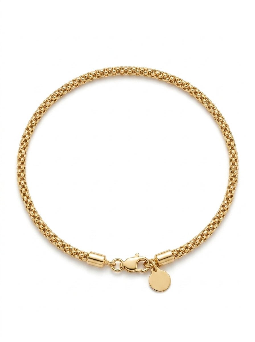 Pulsera de oro amarillo 14k tejido popcorn mod 5508 18 cm x 2 mm