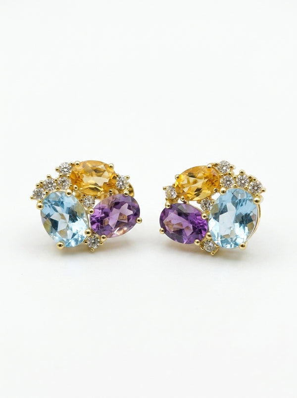 Aretes de oro 14k diseño cluster multicolor Mod LM5403 - 2 cm