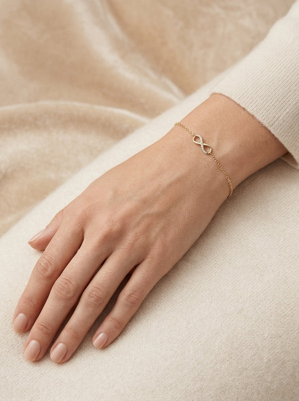 Pulsera de oro 14k diseño de infinito 5601- 18 cm