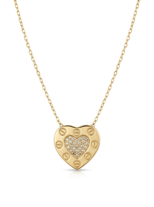 Gargantilla de oro 14k tipo diseñador corazón plano con circonias Mod 5774 - 45 cm