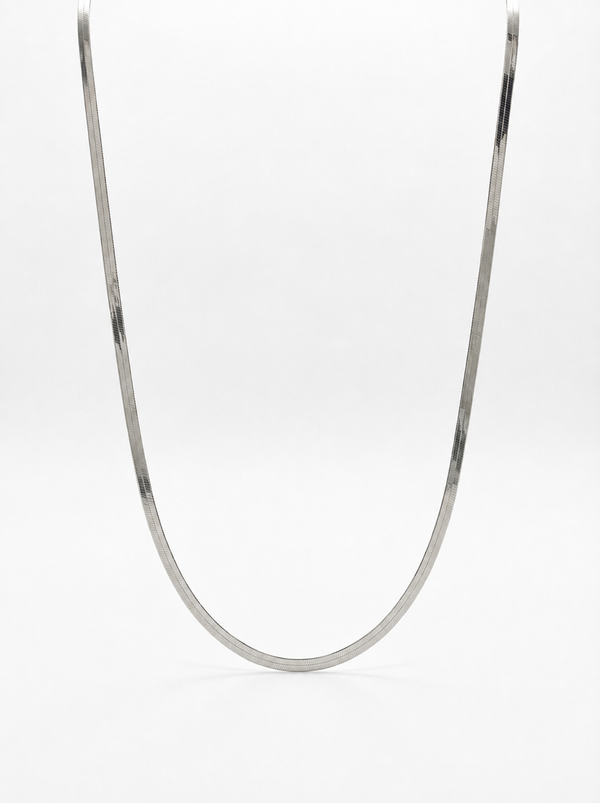 Gargantilla de oro blanco 14k diseño panza de víbora hueca Mod LM 5609 40 cm x 2.5 mm