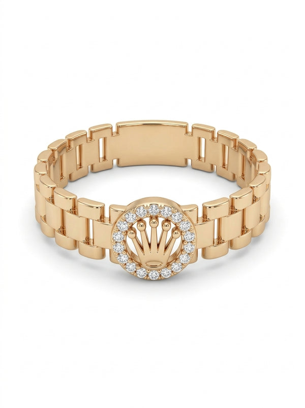 Anillo de oro 14k tipo diseñador con circonias delgado Mod 5840