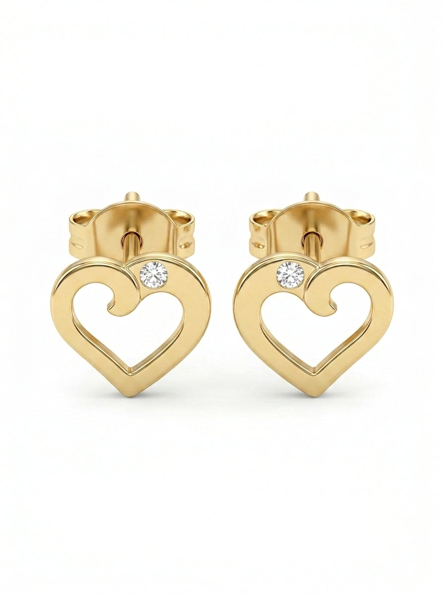 Aretes de oro 14K diseño corazón con circonias Mod LM5427