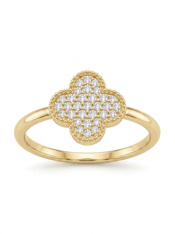 Anillo de oro 10k diseño trébol con circonias mod 5582