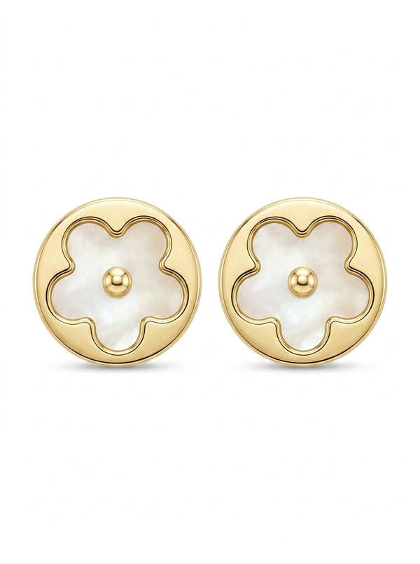 Aretes de oro 14k diseño flor madre perla Mod LM5284