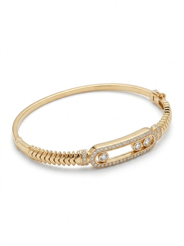 Brazalete de oro 14k tipo diseñador hueco con circonias Mod 5857 - 18 cm