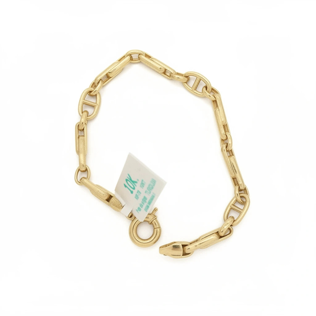Pulsera 10K Oro Amarillo | Diseño Italiano de Eslabón Moderno -18 cm