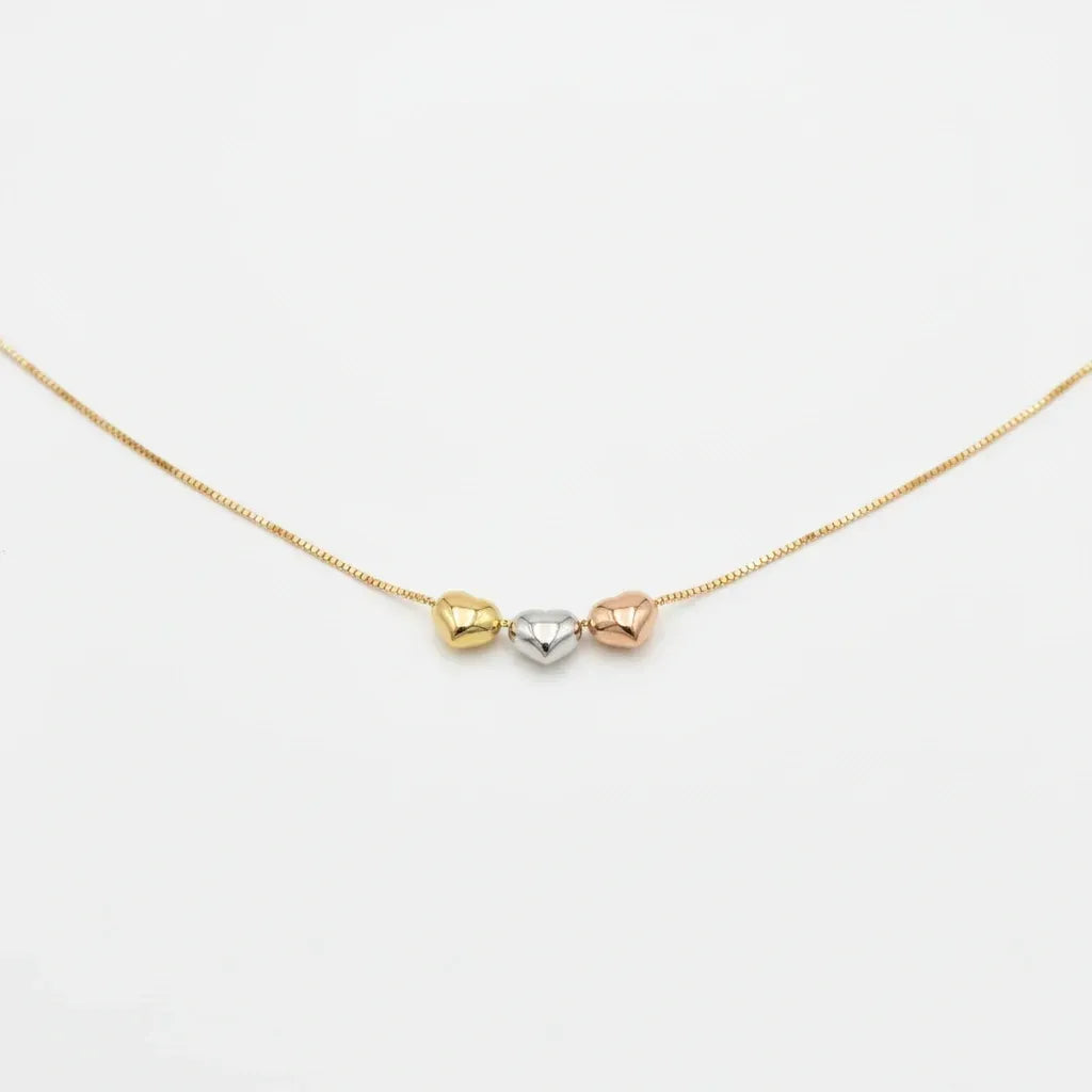 Gargantilla de corazones inflados de 3 oros 14k