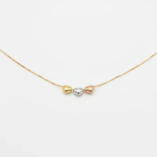 Gargantilla de corazones inflados de 3 oros 14k
