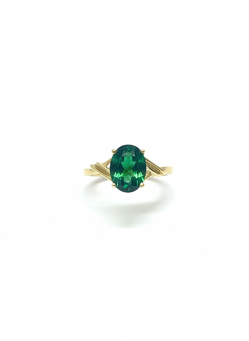 Anillo de oro 10k con circonia verde