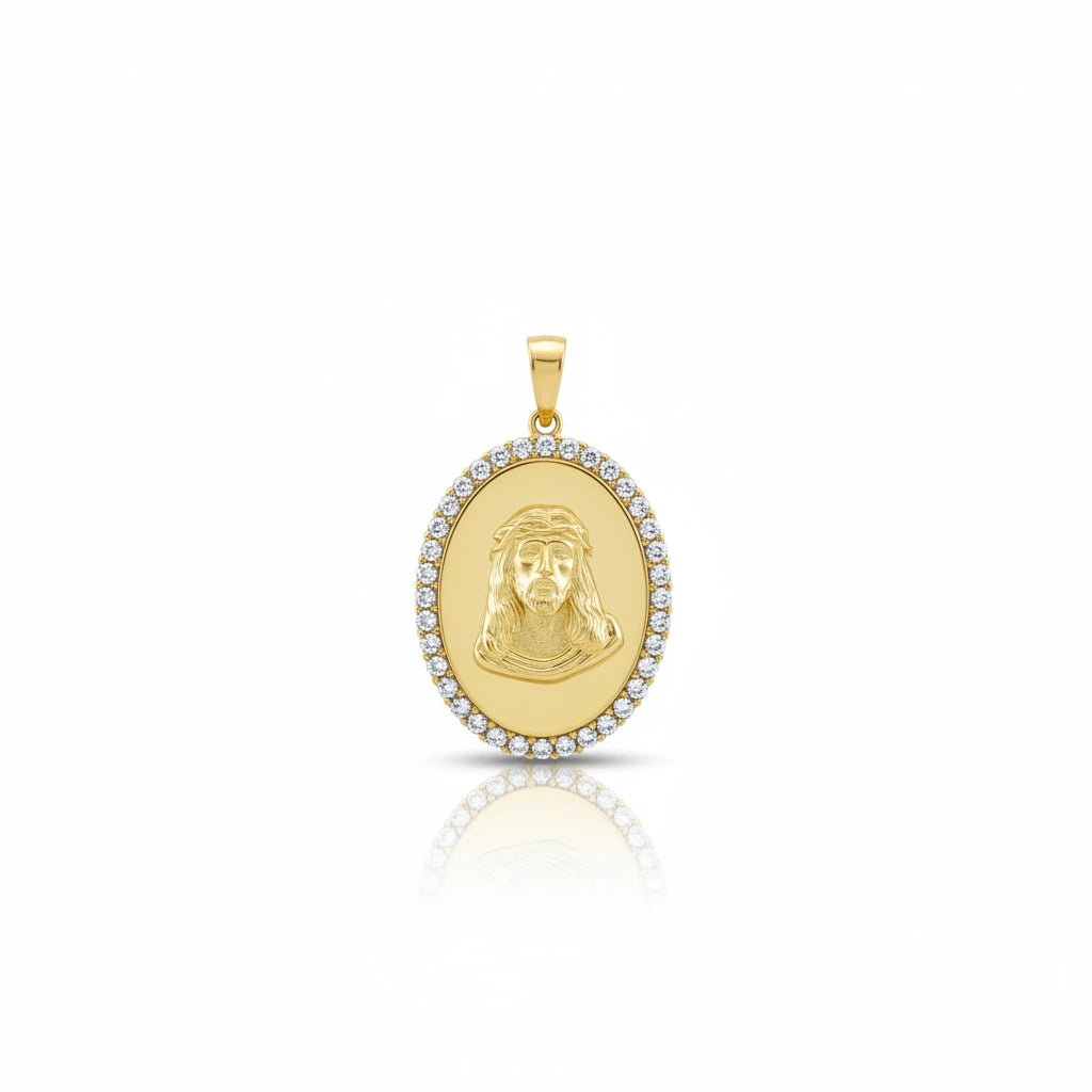 Dije de Jesús de oro 14K con circonias 3.5 cm unisex