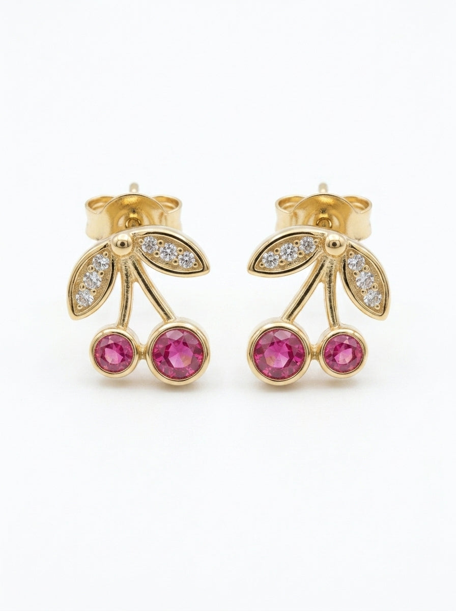Aretes de oro 14k diseño de cerezas LM5230