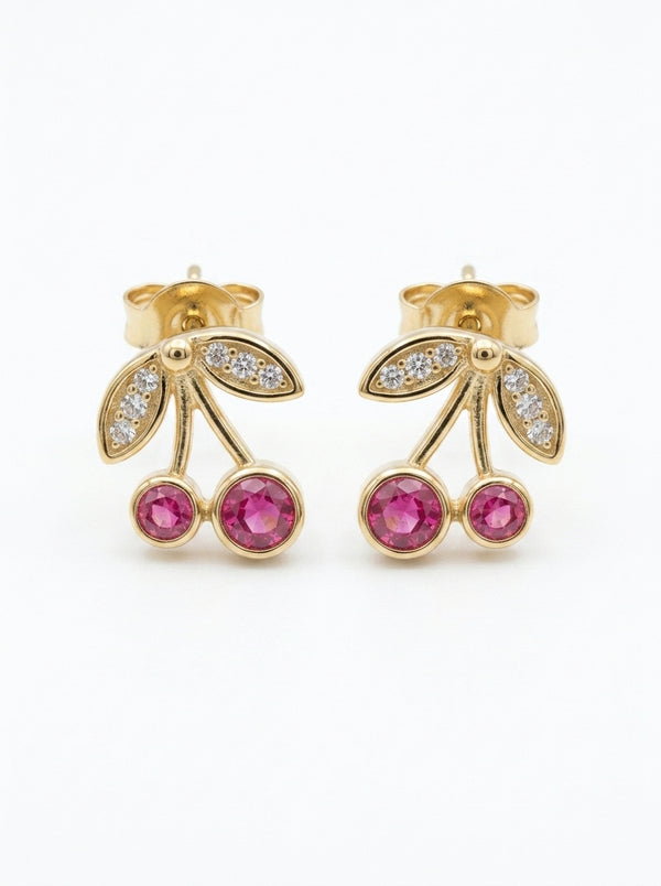Aretes de oro 14k diseño de cerezas LM5230