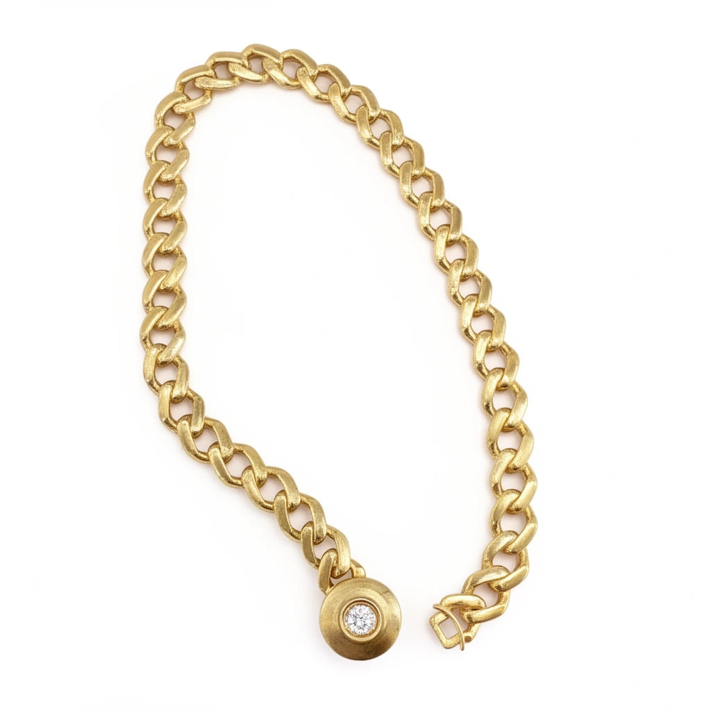 Pulsera de oro 10k tejido clásico con broche de botón - 18 cm