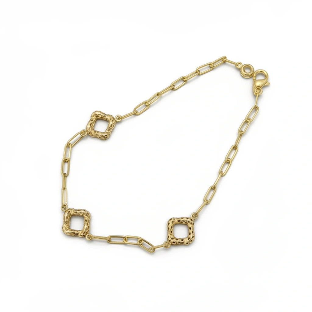Pulsera Oro 10K Estilo Clip silueta de trébol biselado- 18 cm