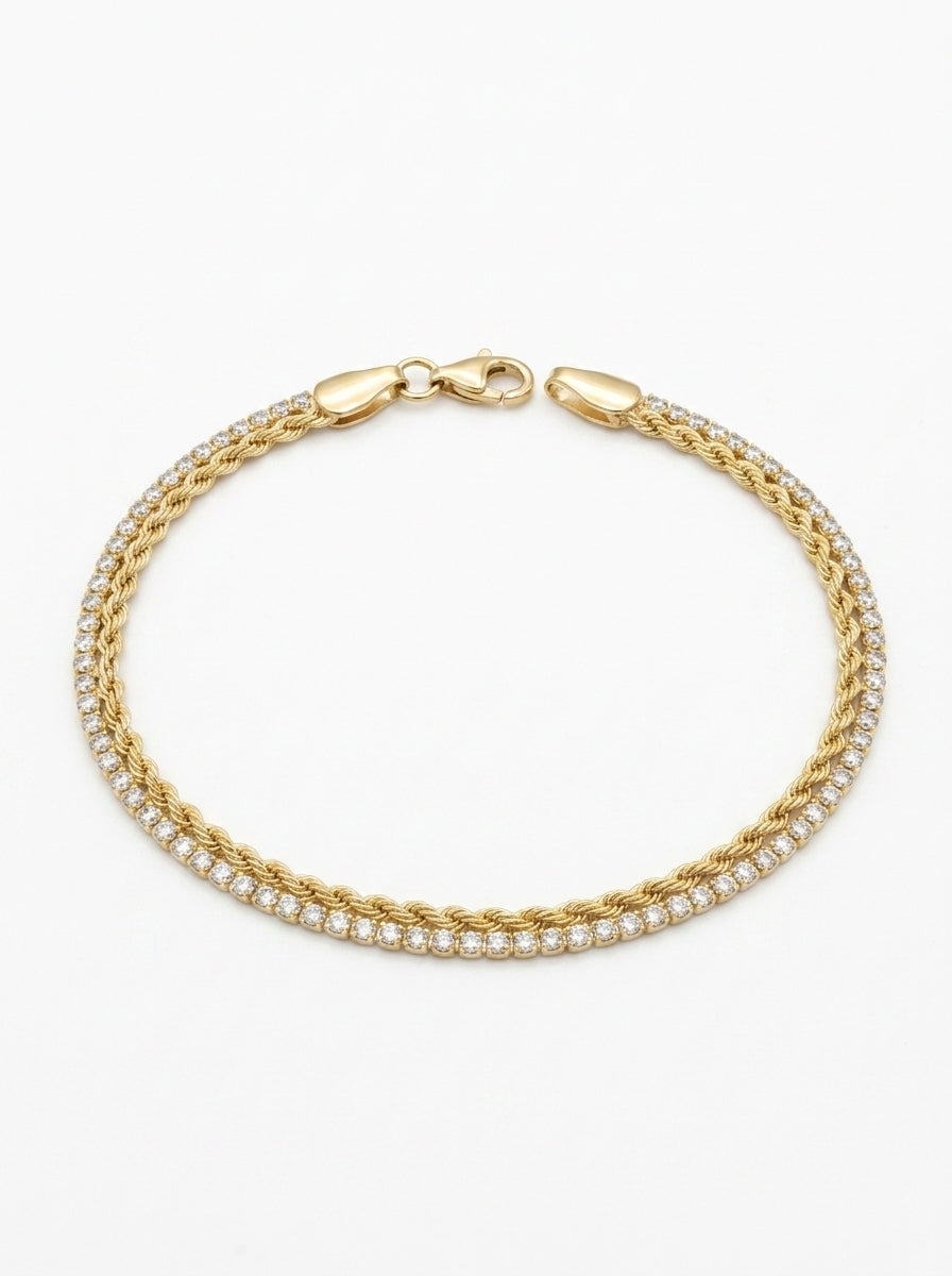 Pulsera de oro 14k diseño de tejido doble Mod 5563 18 cm