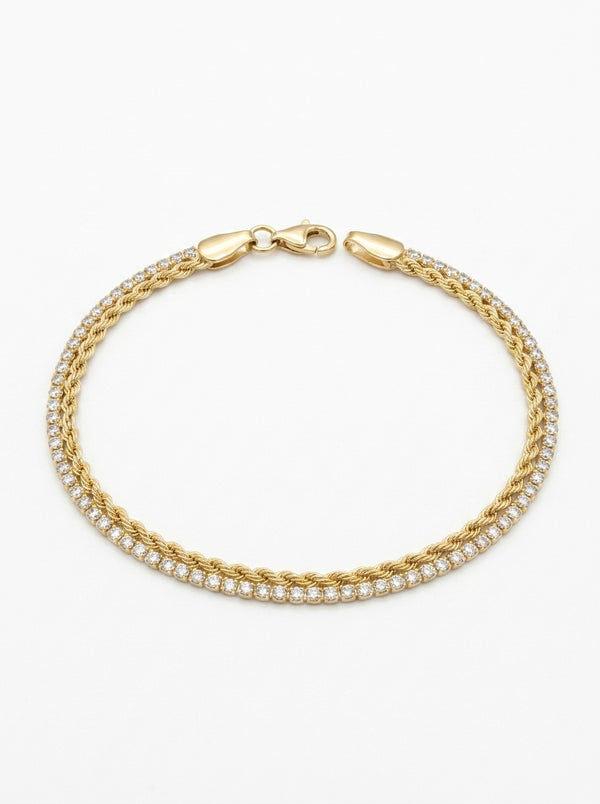 Pulsera de oro 14k diseño de tejido doble Mod 5563 18 cm
