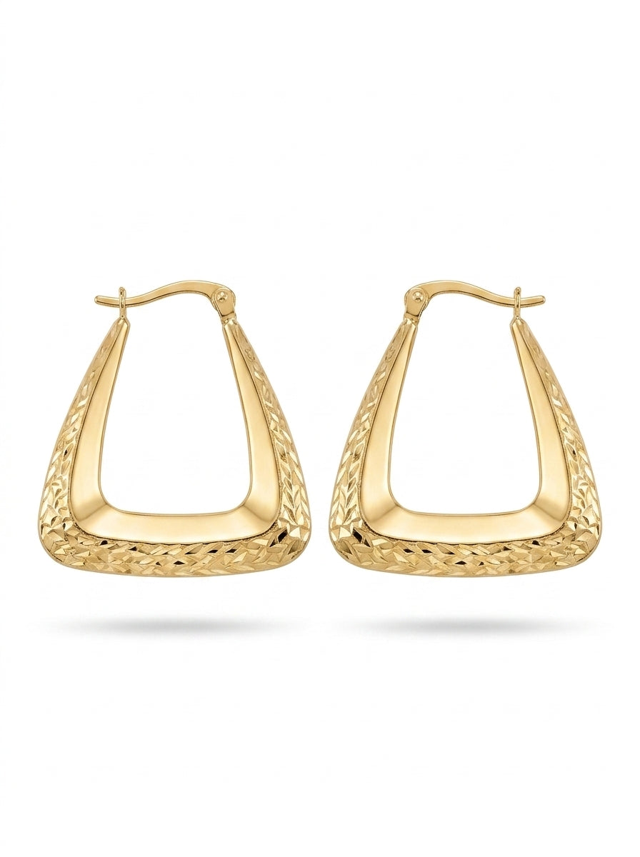 Arracada de Oro 14k Diseño Chunky Inflado Estilo Brillante biselado Mod 5200 - 1.3 cm