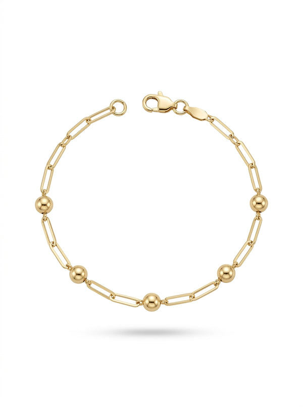 Pulsera de oro 10k diseño de clip con bolitas Mod LM5177- 18 cm